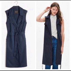 Madewell Sleeveless Trench Coat Navy Blue Sz M